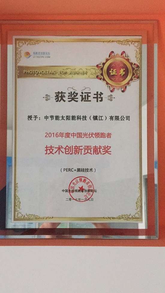 2016年度中國光伏領(lǐng)跑者技術(shù)創(chuàng)新貢獻(xiàn)獎